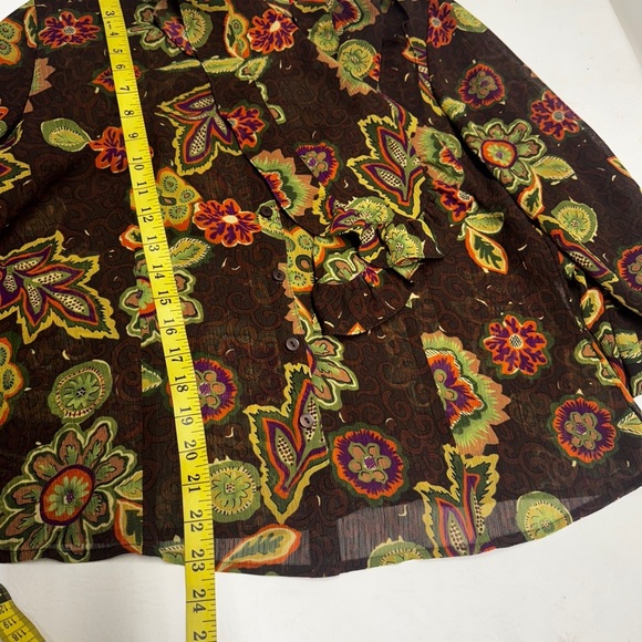 Oscar semi sheer button up floral print blouse with attached tie size 14 - Picture 7 of 8